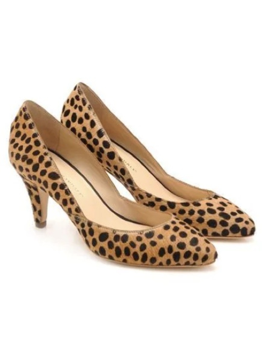 LOEFFLER RANDALL Tan Spotted Pari Calf Hair Pointed Cheetah Pumps Kitten Heels